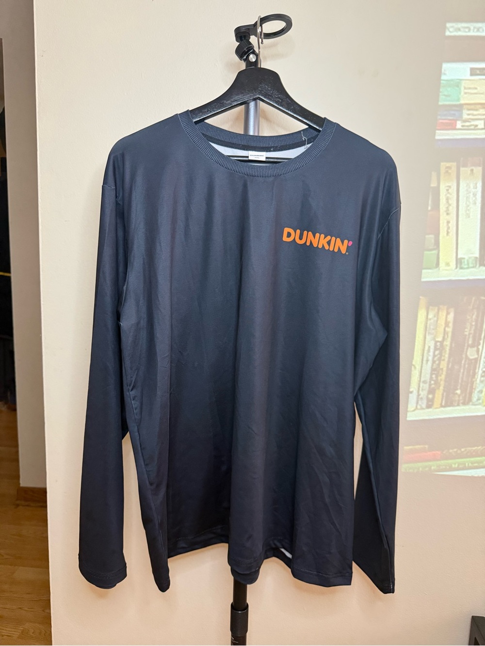 Dunkin' Men's Long-Sleeve Crew Shirt in Navy with Orange Logo